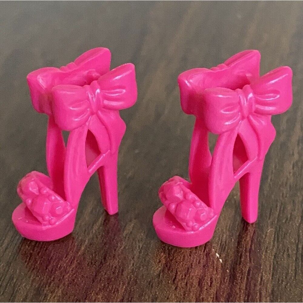 Barbie Doll Shoes Hot Bright Pink High Heel Strappy Sandals Stiletto Bows